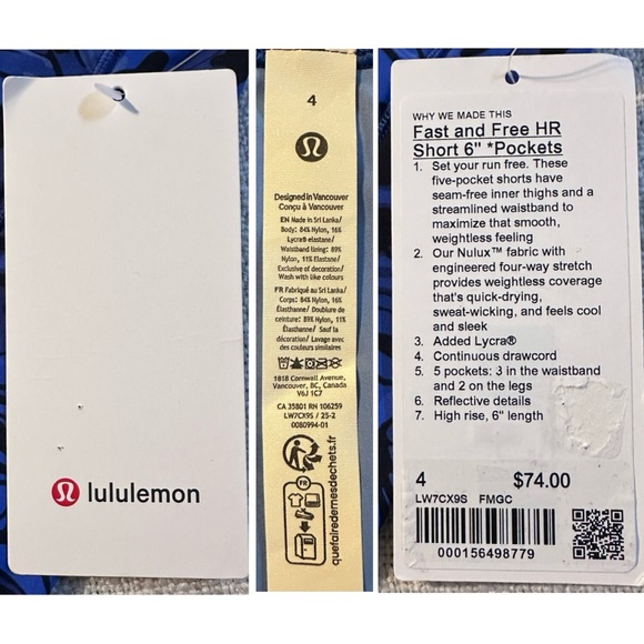New LULULEMON Fast and Free 6" Short Flower Meld Galactic Cobalt Pockets Women 4 - Picture 13 of 16